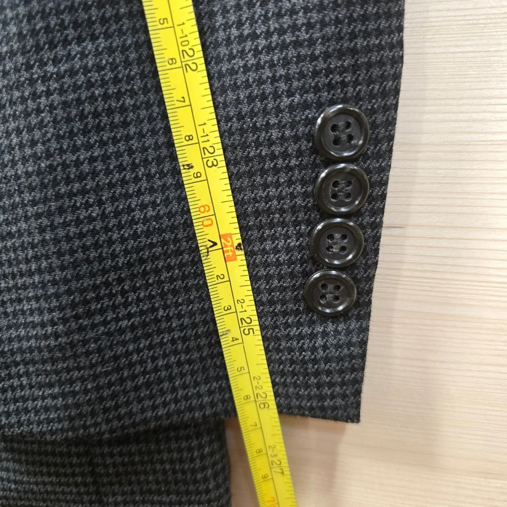 Brooks Brothers Mens 44‎ Long Worsted Wool Grey Houndstooth Blazer Sport Coat